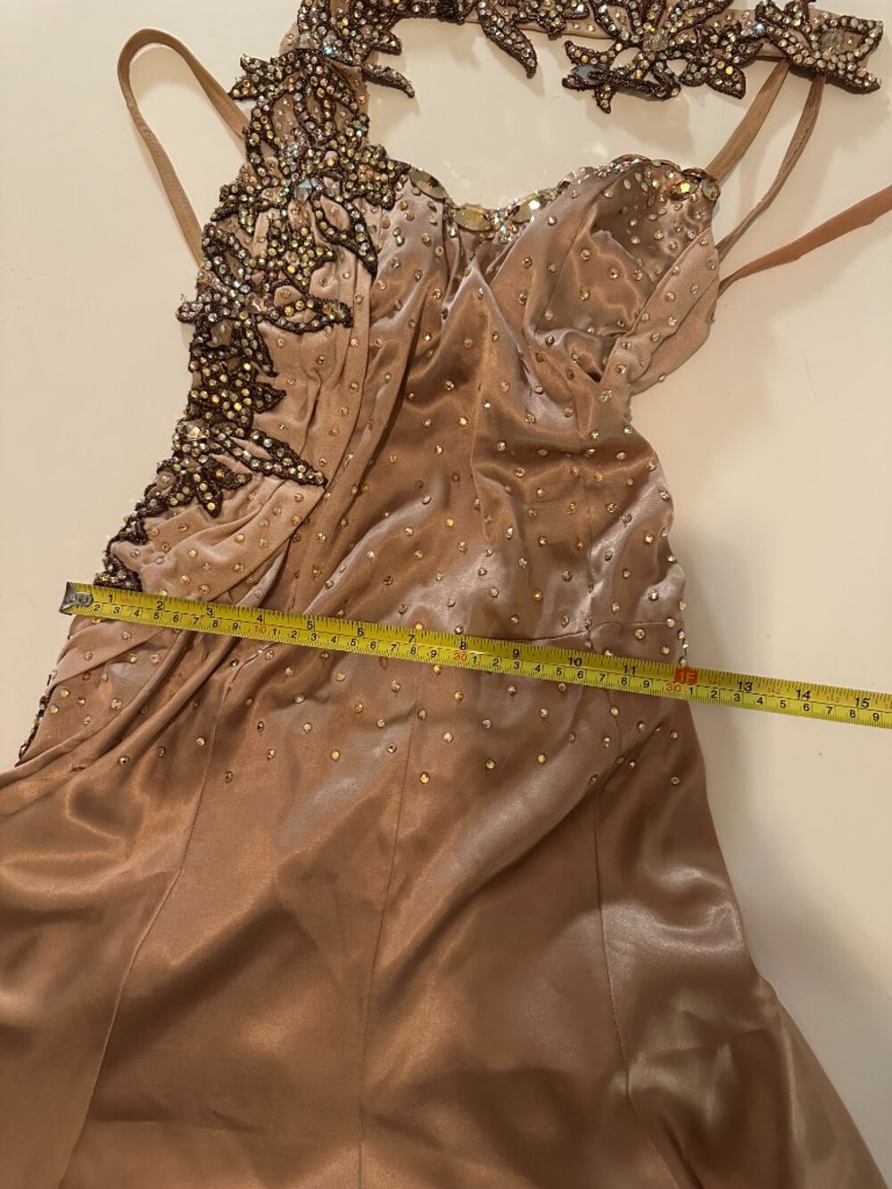 Liquid Gold Gala Evening Gown, Beaded Formal Maxi Dress XS/S, Black Tie Event - Picture 10 of 16